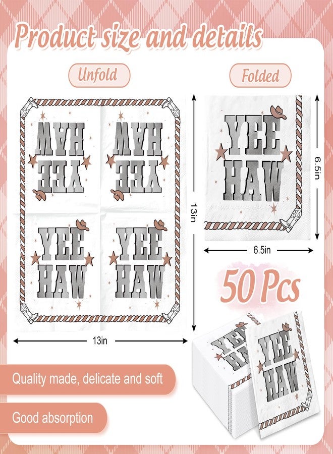 Whaline 50Pcs Western Cowboy Paper Napkin Silver Yee Haw Disposable Luncheon Napkins Dessert Dinner Hand Napkin for Baby Shower Birthday Party Supplies - Image 2